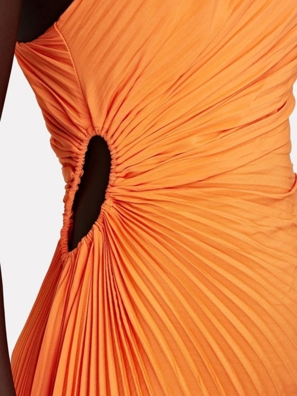 House of Harlow 1960 One-Shoulder Pleated Bright Orange Midi Dress - Picture 3 of 4